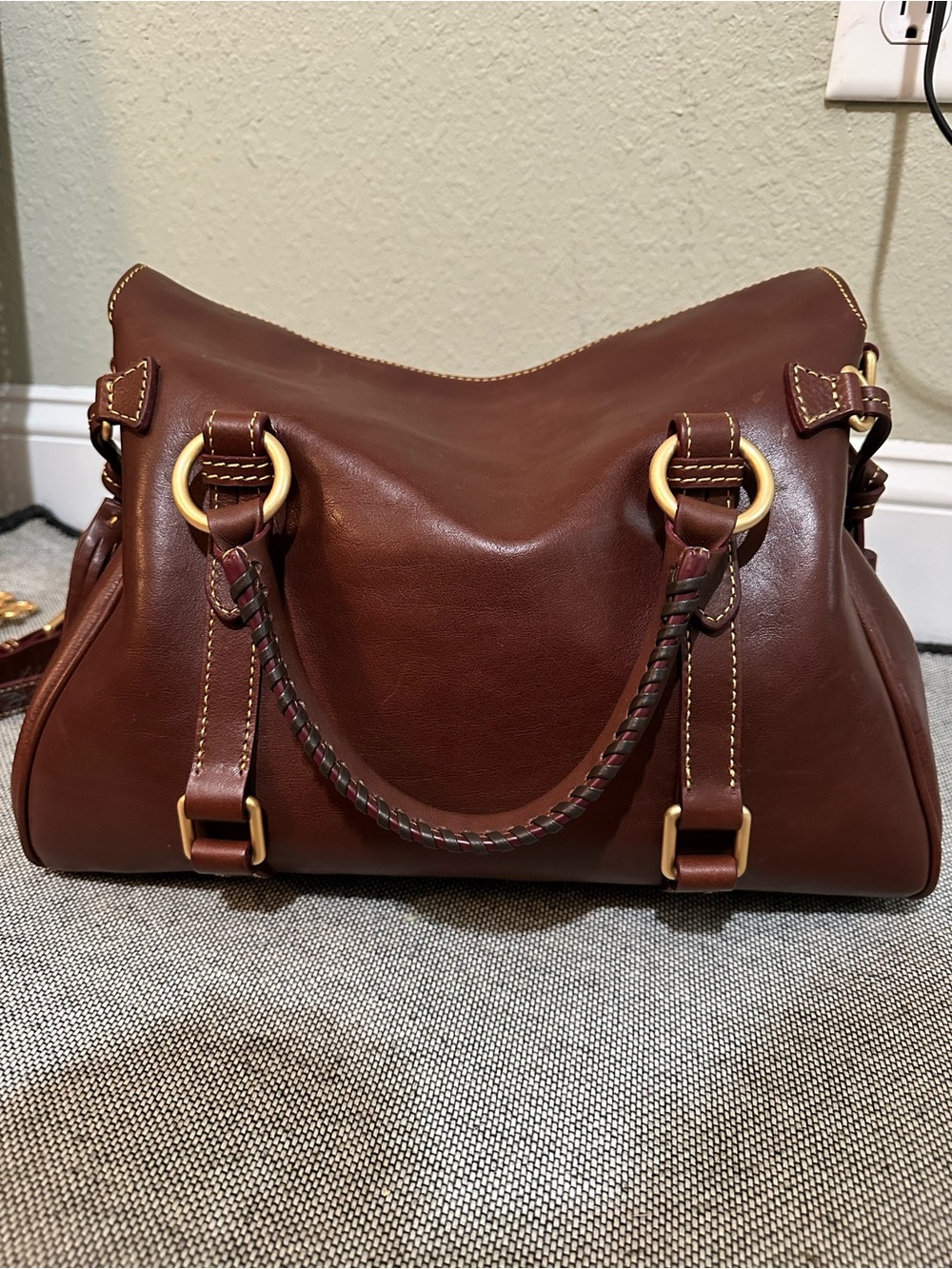Dooney & Bourke Florentine Large Satchel Chestnut Leather Crossbody EUC - Picture 2 of 16
